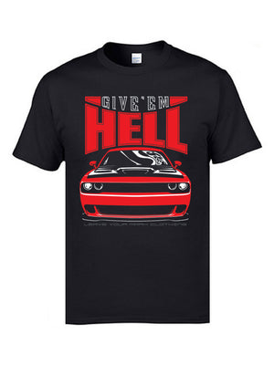 Classic Muscle Car Red T Shirts Men Tops & Tees Crewneck 100% Cotton Men T-shirts Birthday Tops & Tees Giveem Hell