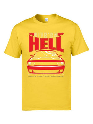 Classic Muscle Car Red T Shirts Men Tops & Tees Crewneck 100% Cotton Men T-shirts Birthday Tops & Tees Giveem Hell